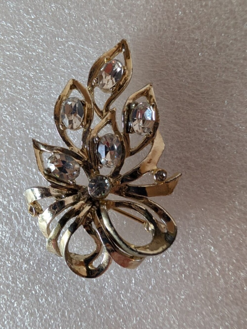 Gold Crystal Floral Statement Brooch - Women Jewelry
